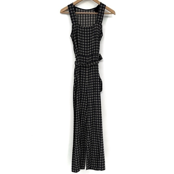 ACE AND JIG GEOMETRIC SLEEVELESS BLACK CROP JUMPSUIT SIZE XS BELTED ROMPER - Picture 7 of 8